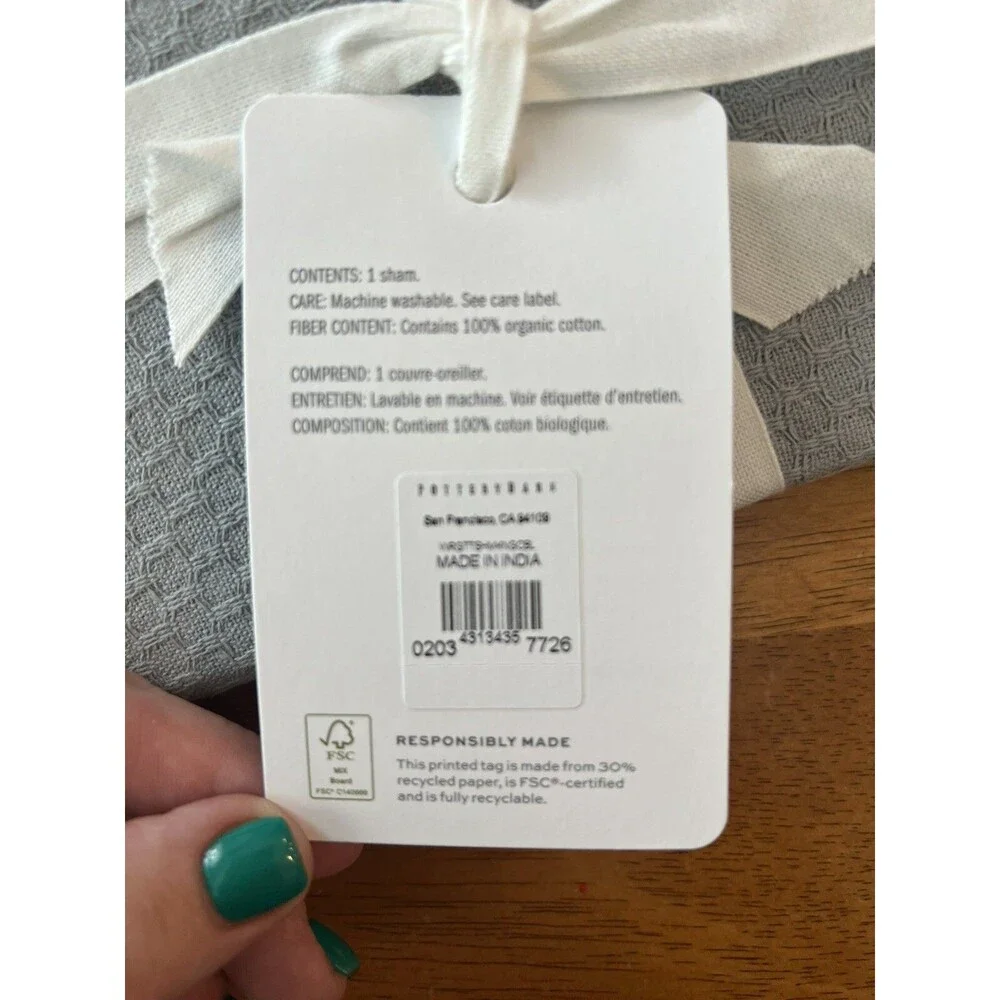 POTTERY BARN WRIGHT TEXTURED ORGANIC CLOUD GRAY KING PILLOW SHAM NEW